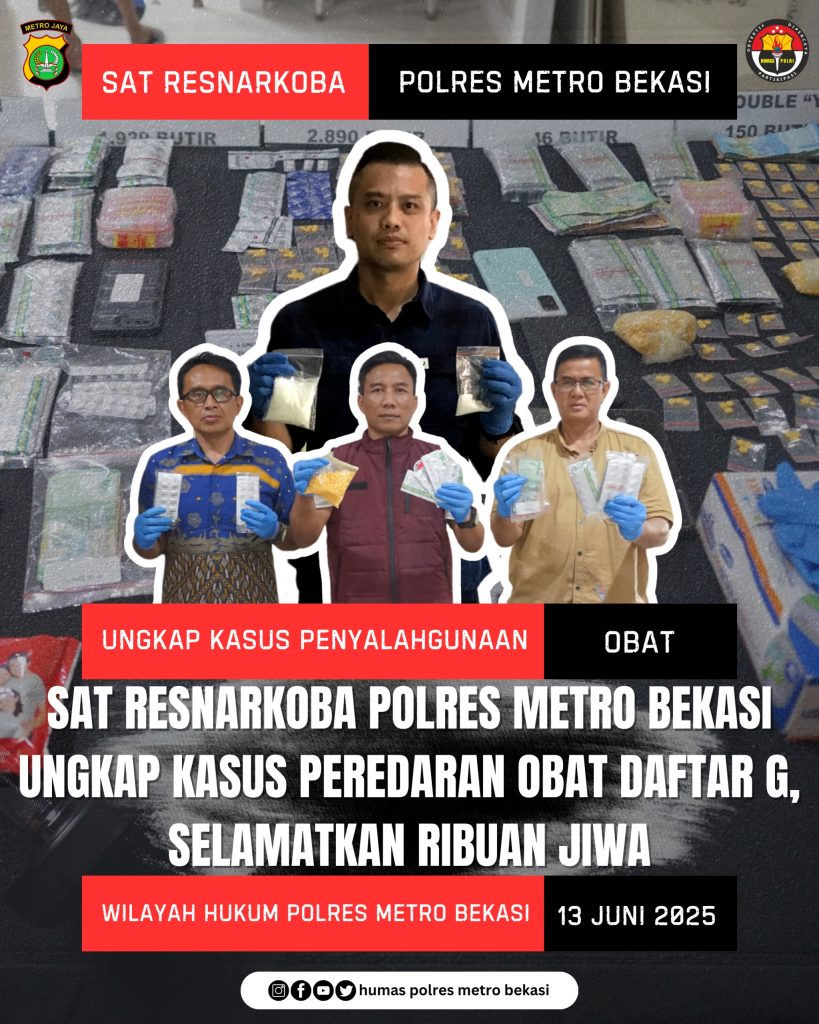 Satresnarkoba Polres Metro Bekasi Ungkap Peredaran Obat Daftar G, Ribuan Jiwa Terselamatkan