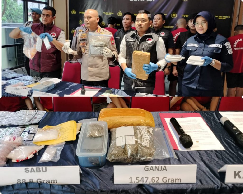 Barbuk Senilai Rp387,7 Juta Diamankan Satresnarkoba Polres Metro Bekasi, 7 Tersangka Ditangkap